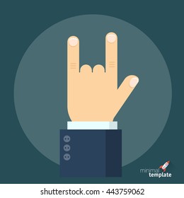 Flat design horns gesture icon sign. Metal rock symbol, flat icon for application interface, presentation and web design.  Punk and hard rock gesture logo icon, the sign of protest and evil.