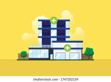 Flachbild-Design eines Krankenhausgebäudes, Vector Illustration.