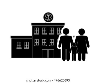 flat design hospital and family pictogram icon vector illustration
