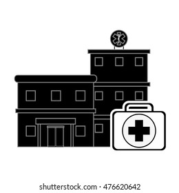 flat design hospital and first aid kit icon vector illustration