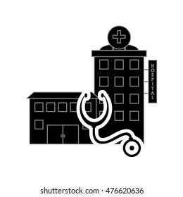flat design hospital and stethoscope icon vector illustration