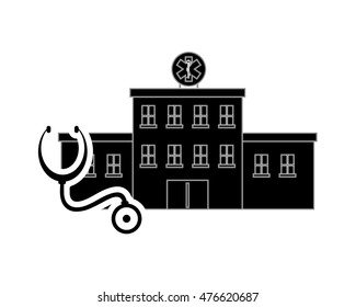 flat design hospital and stethoscope icon vector illustration