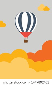 Flat design, Hot air balloon in the sky with cloud background