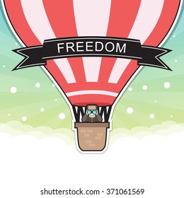 Flat design, Hot air balloon in the sky with cloud background.