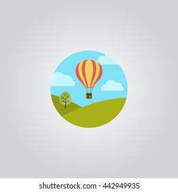 Flat design, Hot air balloon in the sky