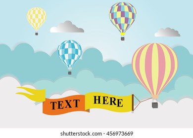 Flat design, Hot air balloon in the sky with cloud background