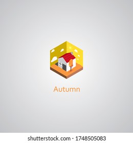 Flat design of a house during Autumn Season