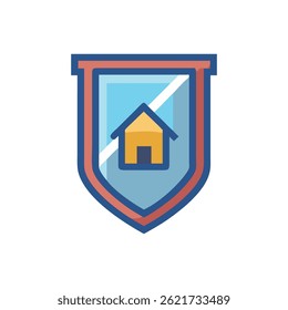 Flat design house icon on shield. Symbolizes home security and protection. Clean vector illustration in light blue.