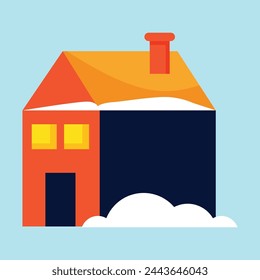 flat design house illustration on blue background.