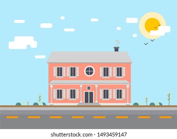 Flat design. House illustration. Red house. Vector