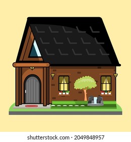 Flat design house illustration. These illustrations can be included for story books or fairy tales. A house designed with a cartoonist shape.