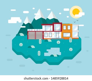 Flat design. House illustration. Vector. Hi-Tech House.
