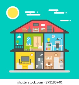 Flat design of house interior illustration vector