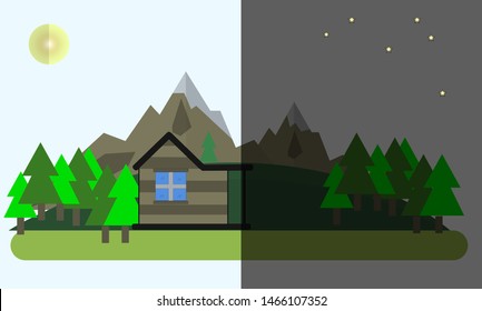 
flat design house in the mountains
