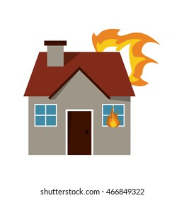 flat design house on fire icon vector illustration