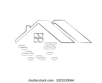 Flat design of the house - roof and bricks. Vector illustration.