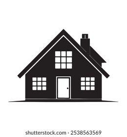 Flat Design House Silhouette Vector Isolated on White Background