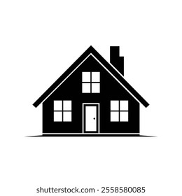 Flat Design House Silhouette Vector Isolated on White Background