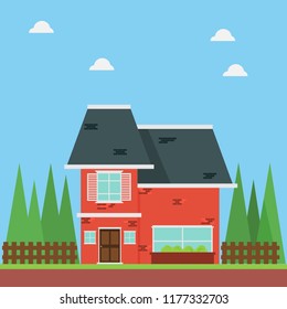 Flat Design House with a Small Garden