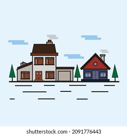 flat design housing theme, place to go out, comfortable house, nice and clean, modern house