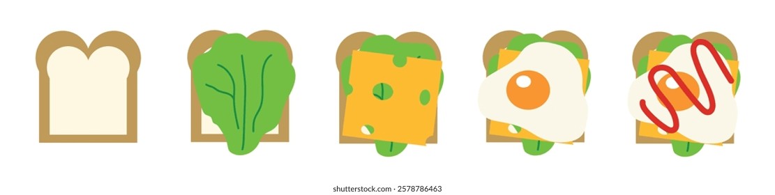 flat design how to make sandwiches. steps for making sandwich. flat design of sandwich with egg filling