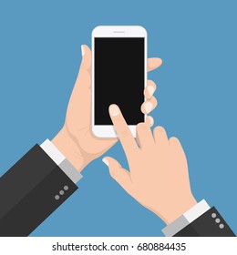 Flat Design Human hand holding smartphone ,vector design Element illustration
