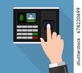 Flat Design human hand scanning with finger scan on access control machine  ,vector design Element illustration