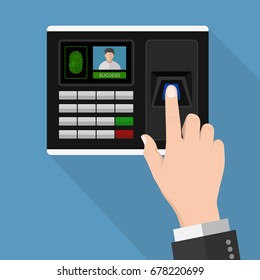 Flat Design human hand scanning with finger scan on access control machine  ,vector design Element illustration