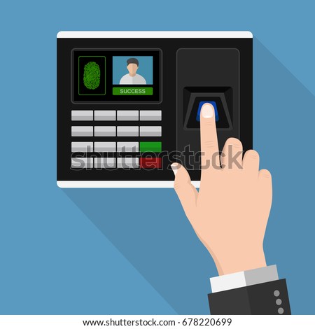 Flat Design human hand scanning with finger scan on access control machine  ,vector design Element illustration