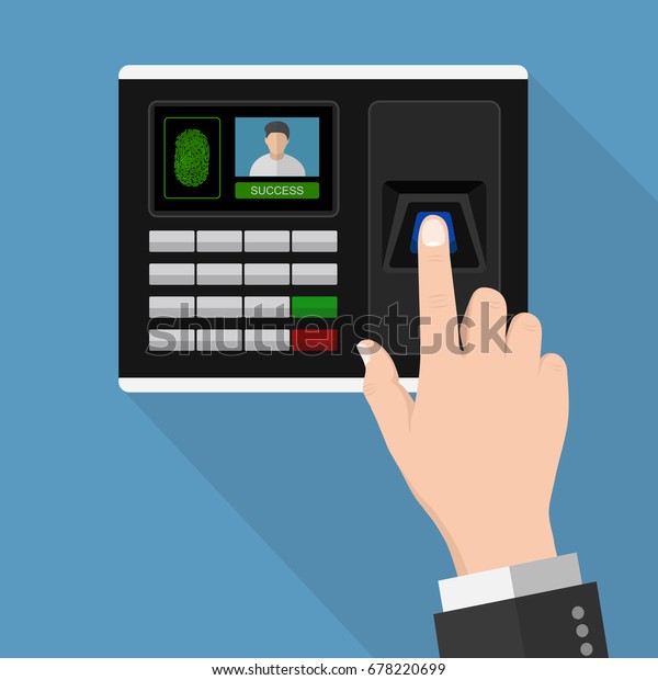 Flat Design\
human hand scanning with finger scan on access control machine \
,vector design Element\
illustration