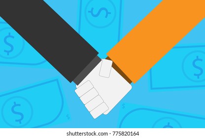 Flat Design With Human Hands. Money Dollar Background. Design Concept For Graphic, Banners, Presentations, Wallpaper, Reports. Vector Illustration. Eps10