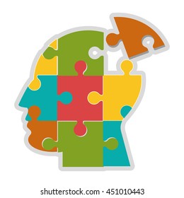 flat design human head in puzzle pieces icon vector illustration