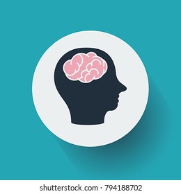 Flat Design Human Head Silhouette with Brain Icon. Vector, illustration eps10
