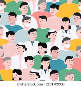 Flat Design Human Human physician cartoon Character Faces.pattern for carpet background, fabric wallpaper and shirt vector illustration
