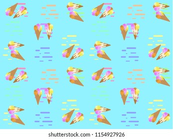 Flat design Ice cream cone seamless pattern in blue background. 