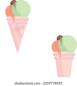 flat design ice cream with orange, macha and chocolate flavors