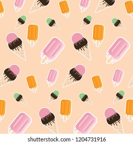 flat design ice cream summer with pattern seamless sweet food