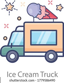 Flat design of ice cream truck icon, editable vector 