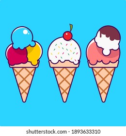 Flat Design Ice Cream With Waffle Cone