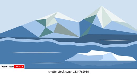 Flat design ice mountain icon vector illustration.