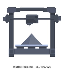 Flat design icon of a 3d printer printing a pyramid, isolated on a white background