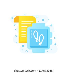 Flat design icon of activity bracelet, fitness tracker, smart watch, pedometer wristband. Healthy lifestyle banner concept. Modern vector illustration.