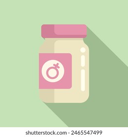 Flat design icon of a baby food jar with a genderneutral symbol, on a pastel background