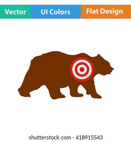 Flat design icon of bear silhouette with target  in ui colors. Vector illustration.