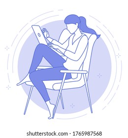 Flat design icon of the best place for remote work. Young woman is working outsourced. lat design vector illustration, ready to animation vector concept for web site, presentation, mobile app.