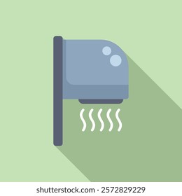 Flat design icon of a blue wallmounted electric hand dryer with shadow