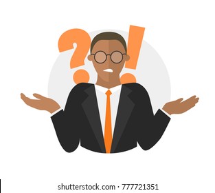 Flat design icon. Businessman doubts. Man with a question mark. Simply editable isolated vector illustration