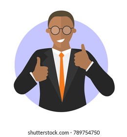 Flat design icon of businessman with thumbs up. Simply editable isolated on white vector sign
