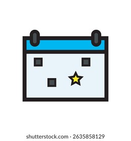 Flat design icon of a calendar with multiple date markers and a star, symbolizing event organization or deadline planning.