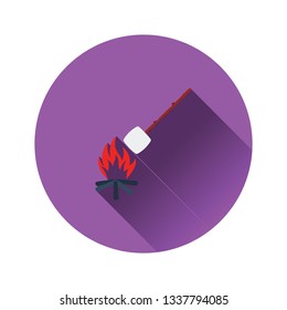 Flat design icon of camping fire with roasting marshmallow  in ui colors. Vector illustration.